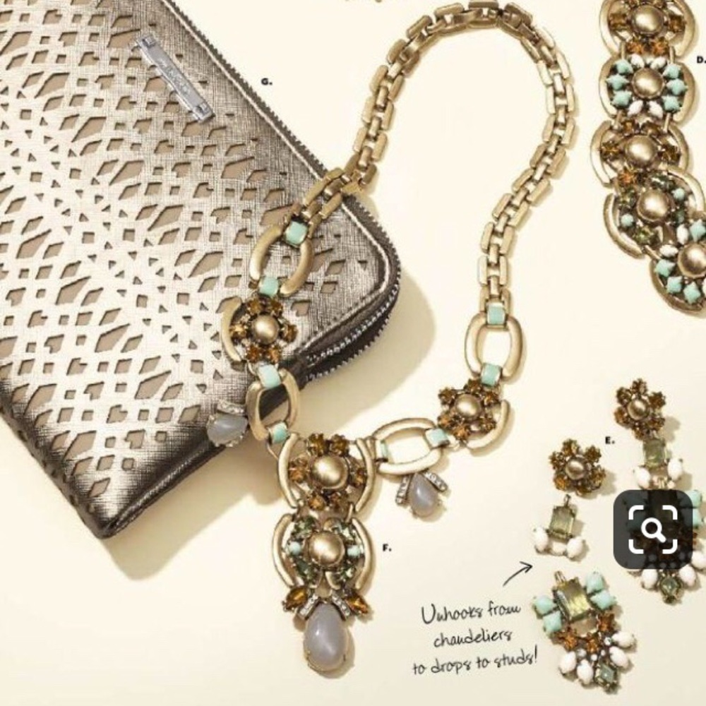 Stella & Dot | Mint/Cognac/Gray Gold Livvy NEW Statement Necklace - Picture 3 of 16